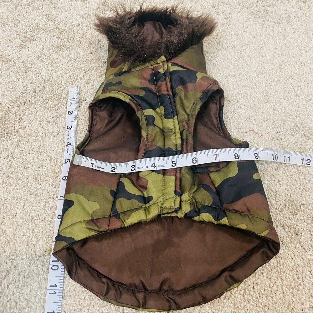 Simply Dog Camo Dog Coat Jacket Faux Fur Hood Trim - Picture 4 of 14